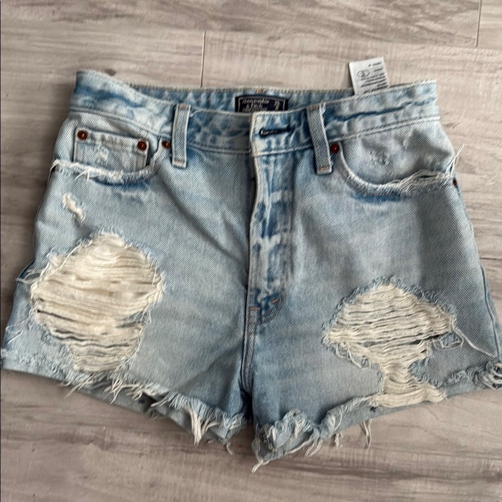 AF Abercrombie Light Blue Distressed Jean Shorts 25 0